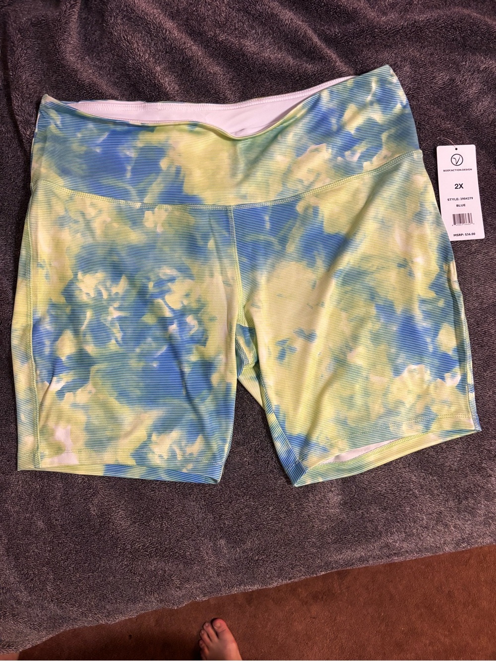 VOGO Neon Blue & Yellow Tie-Dye Biker Shorts